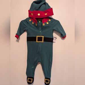 Kids Elf Costume One Piece - Green and Red Size 3 - 6m